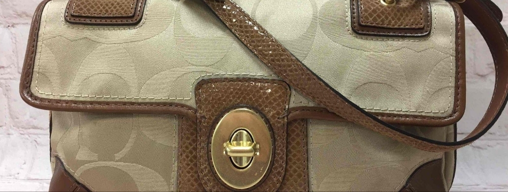Coach Peyton Signature Khaki\Brown Sateen Shoulder Bag Purse
